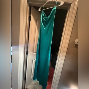 Strapless satin-like maxi dress